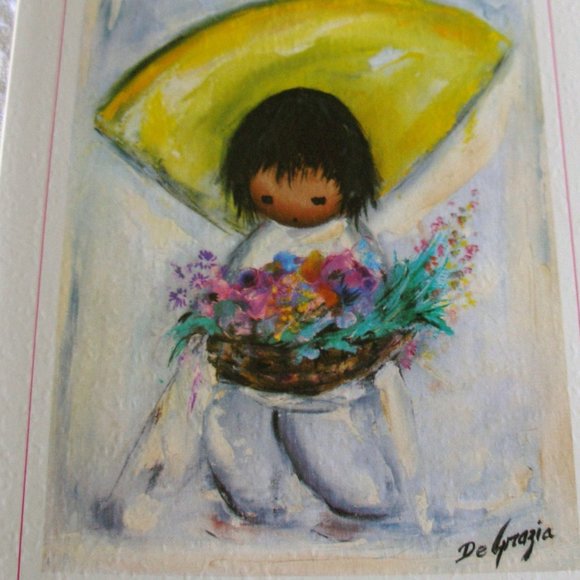 Flower Boy Ted DeGrazia Vintage 1976 Christmas Card With Envelope New Unused Art - Picture 3 of 11